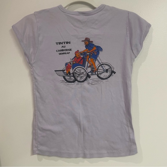 Tintin Cambodia Siem Reap Graphic T-Shirt Purple Rickshaw Comic Tee - Picture 1 of 8